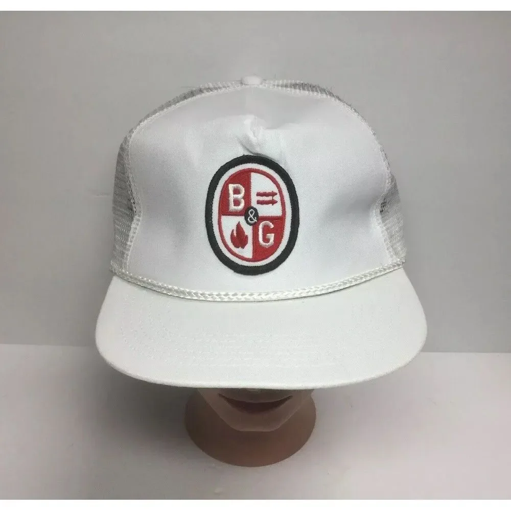 Vintage B & G White Hat‎ Embroidered Patch Snapback Mesh Trucker Cap